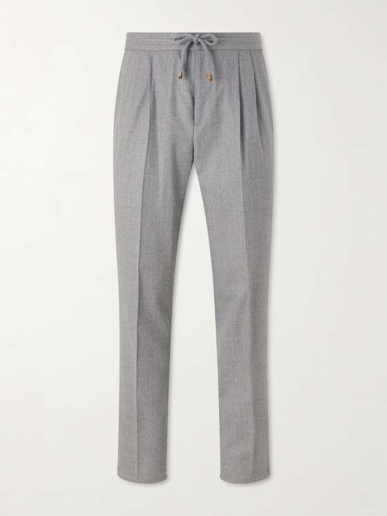 Brunellocucinelli Tapered Pleated Virgin Wool-Flannel Drawstring Trousers
