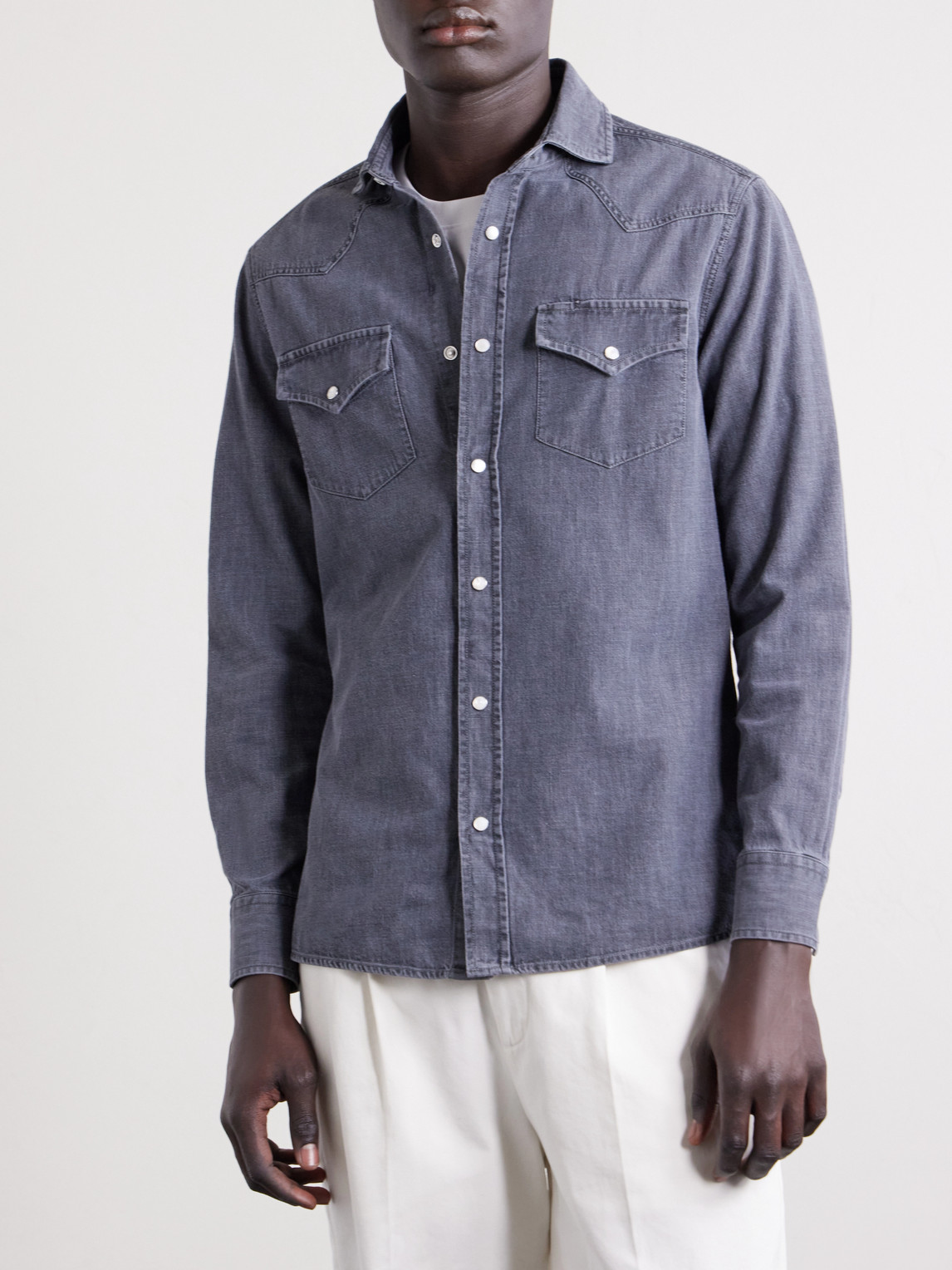  Brunello Cucinelli - Denim Shirt - Men - Gray - M 