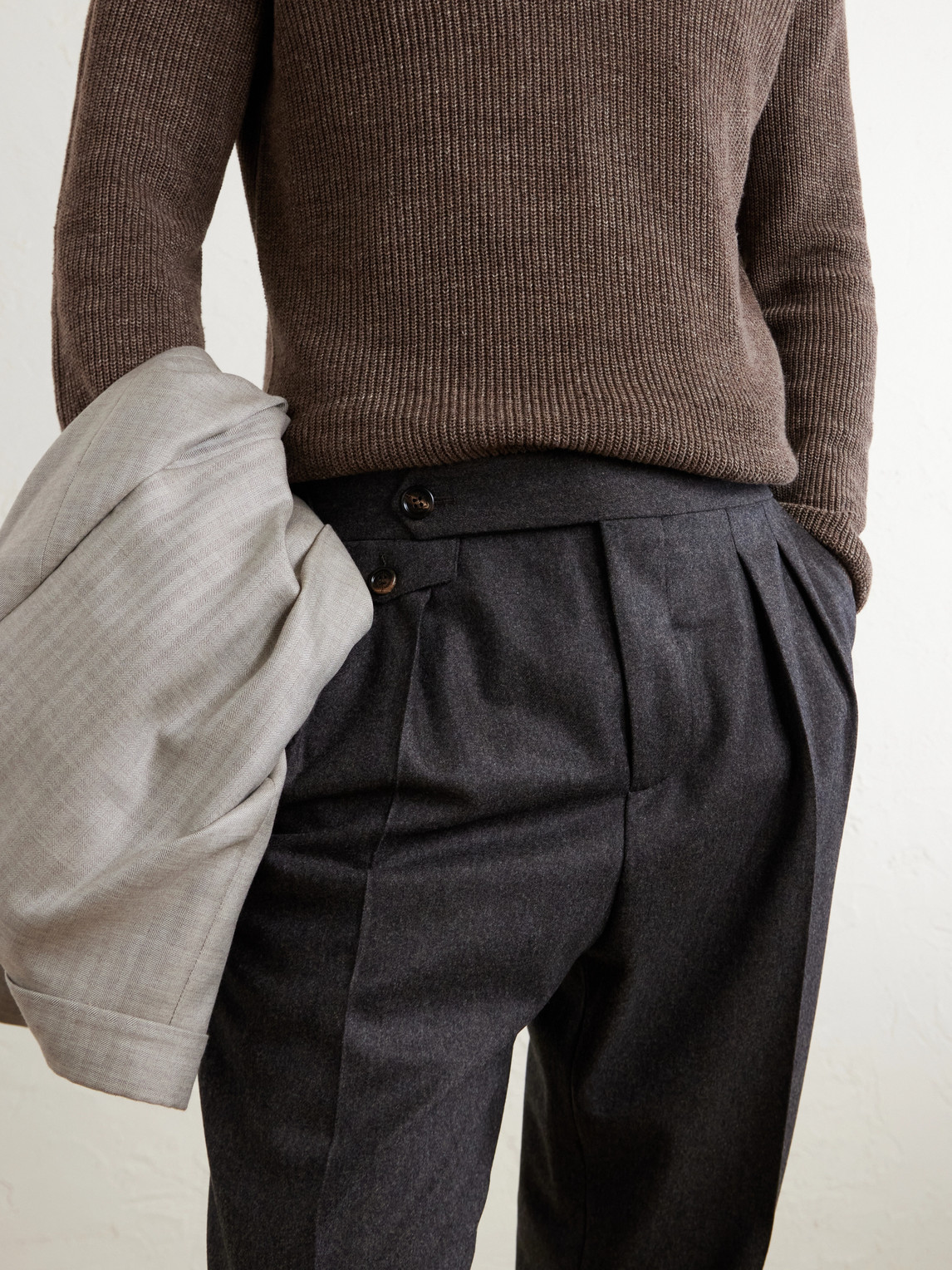 Straight-Leg Pleated Wool