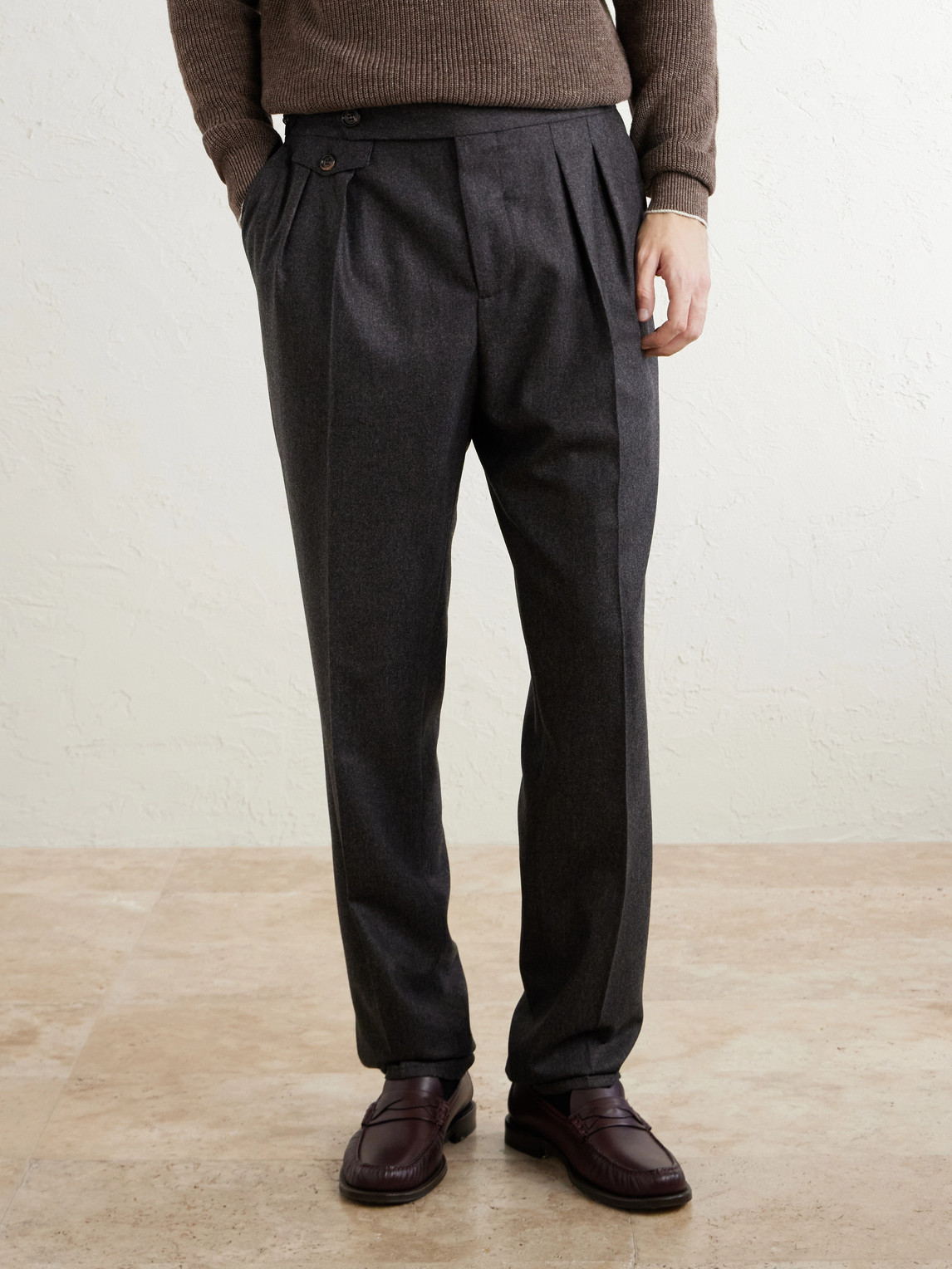 Straight-Leg Pleated Wool
