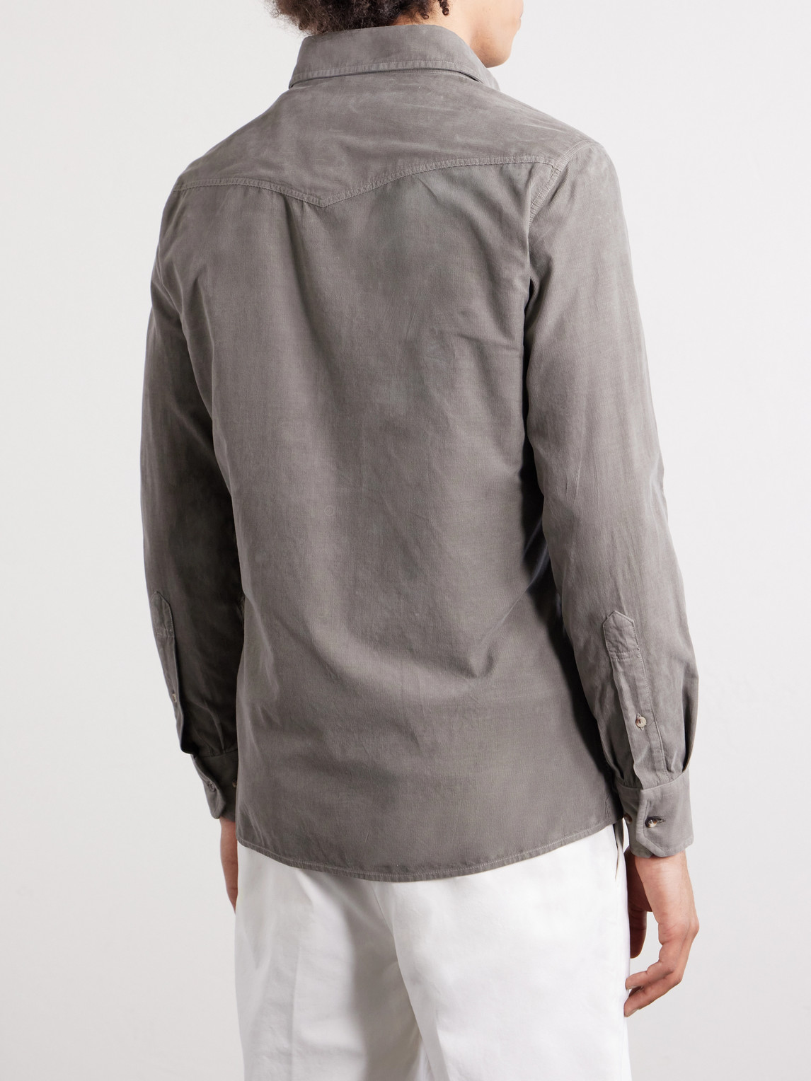 Cutaway-Collar Cotton-Corduroy Western Shirt