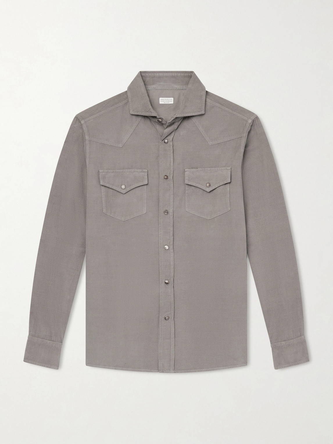 Brunello Cucinelli Cutaway-Collar Cotton-Corduroy Western Shirt - Men