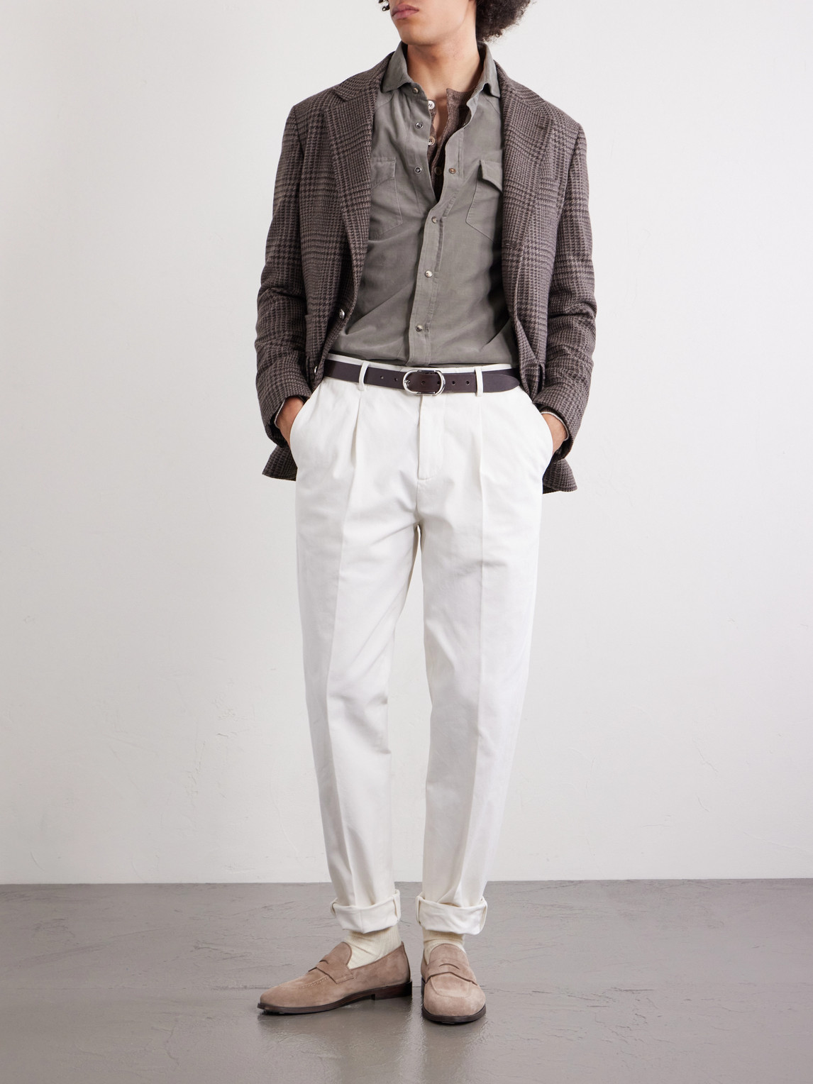 Cutaway-Collar Cotton-Corduroy Western Shirt