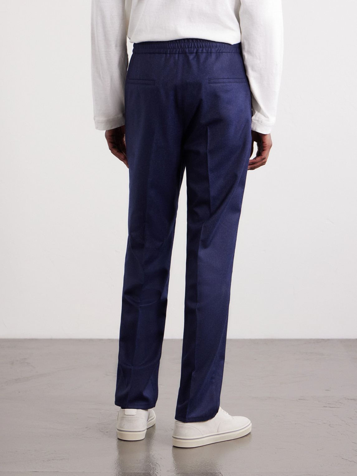 Tapered Pleated Virgin Wool-Flannel Drawstring Trousers