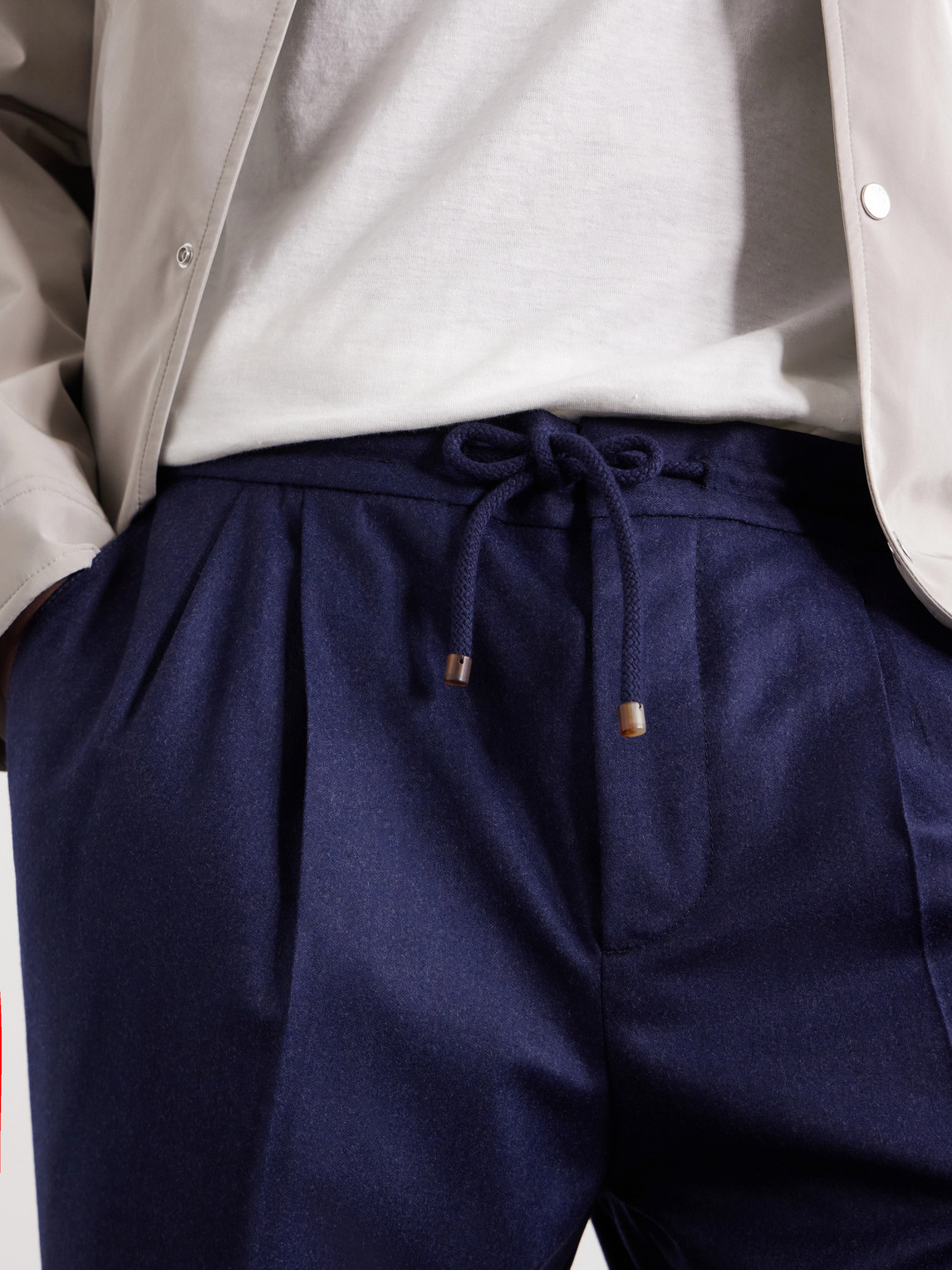 Tapered Pleated Virgin Wool-Flannel Drawstring Trousers