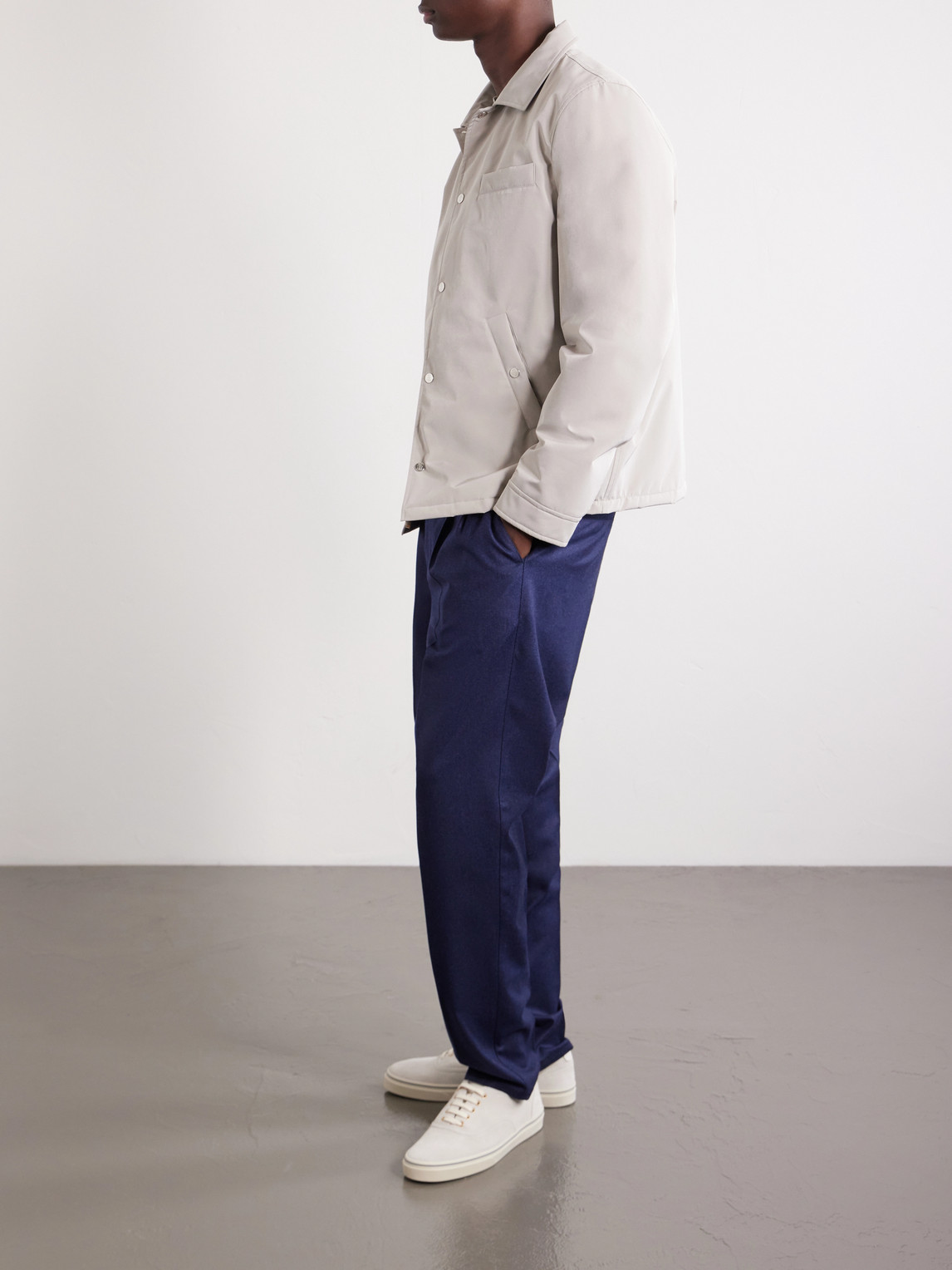 Tapered Pleated Virgin Wool-Flannel Drawstring Trousers