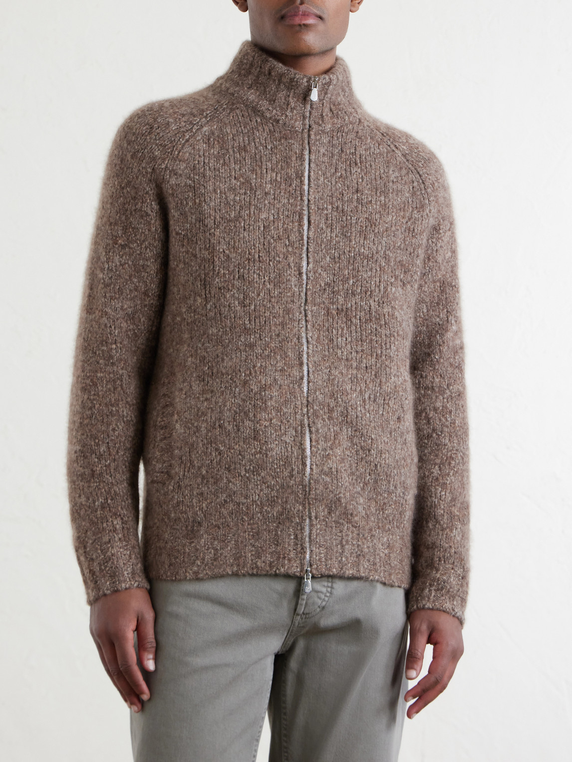 Brushed Cashmere And Silk-Blend Zipped Sweater