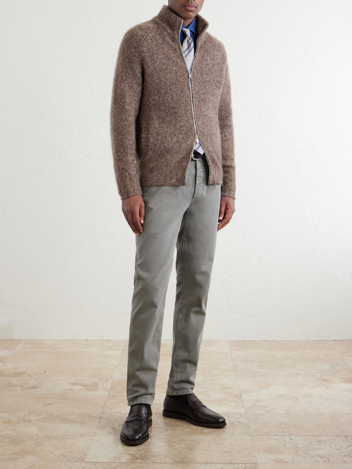 Brushed Cashmere And Silk-Blend Zipped Sweater
