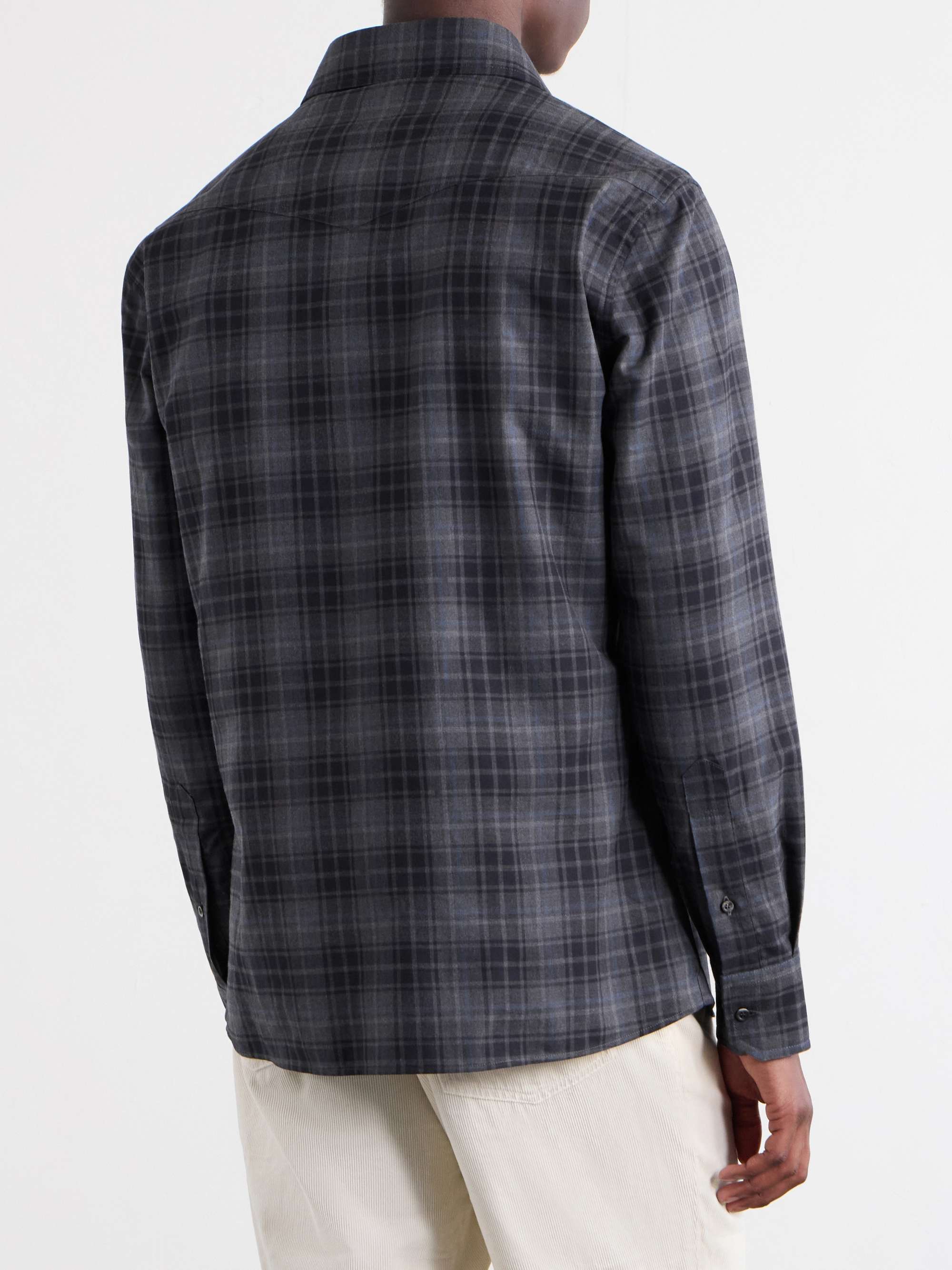 BRUNELLO CUCINELLI チェック柄シャツ スリムフィット L BRUNELLO CUCINELLI Checked Cotton-Flannel Shirt for Men | MR PORTER