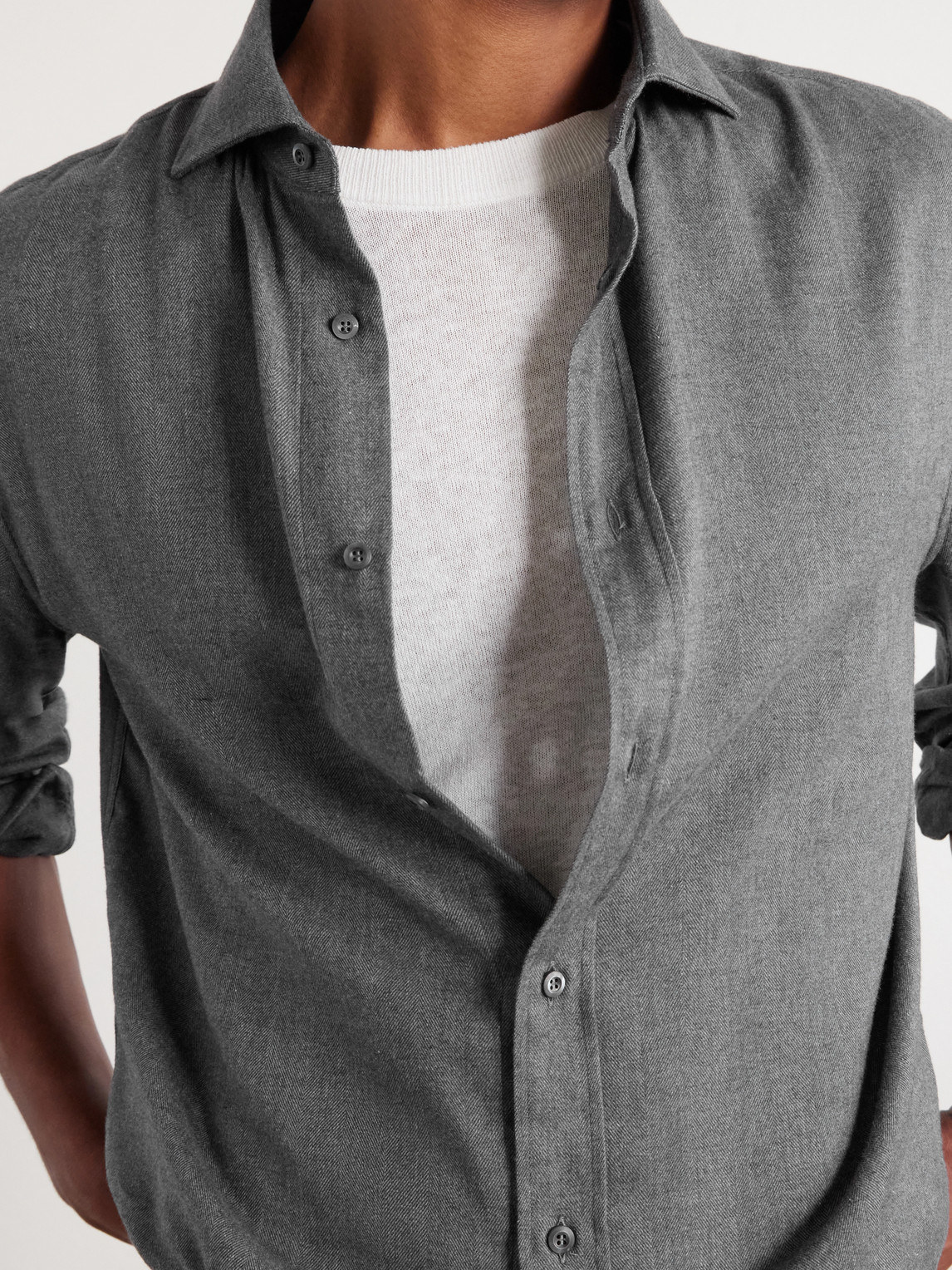 Herringbone Cotton And Lyocell-Blend Shirt