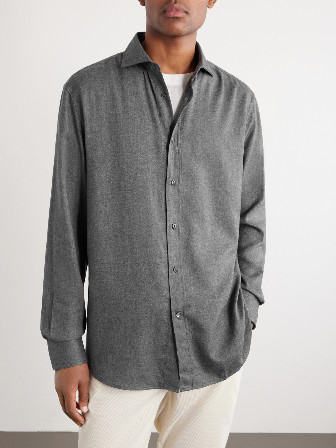 Herringbone Cotton And Lyocell-Blend Shirt