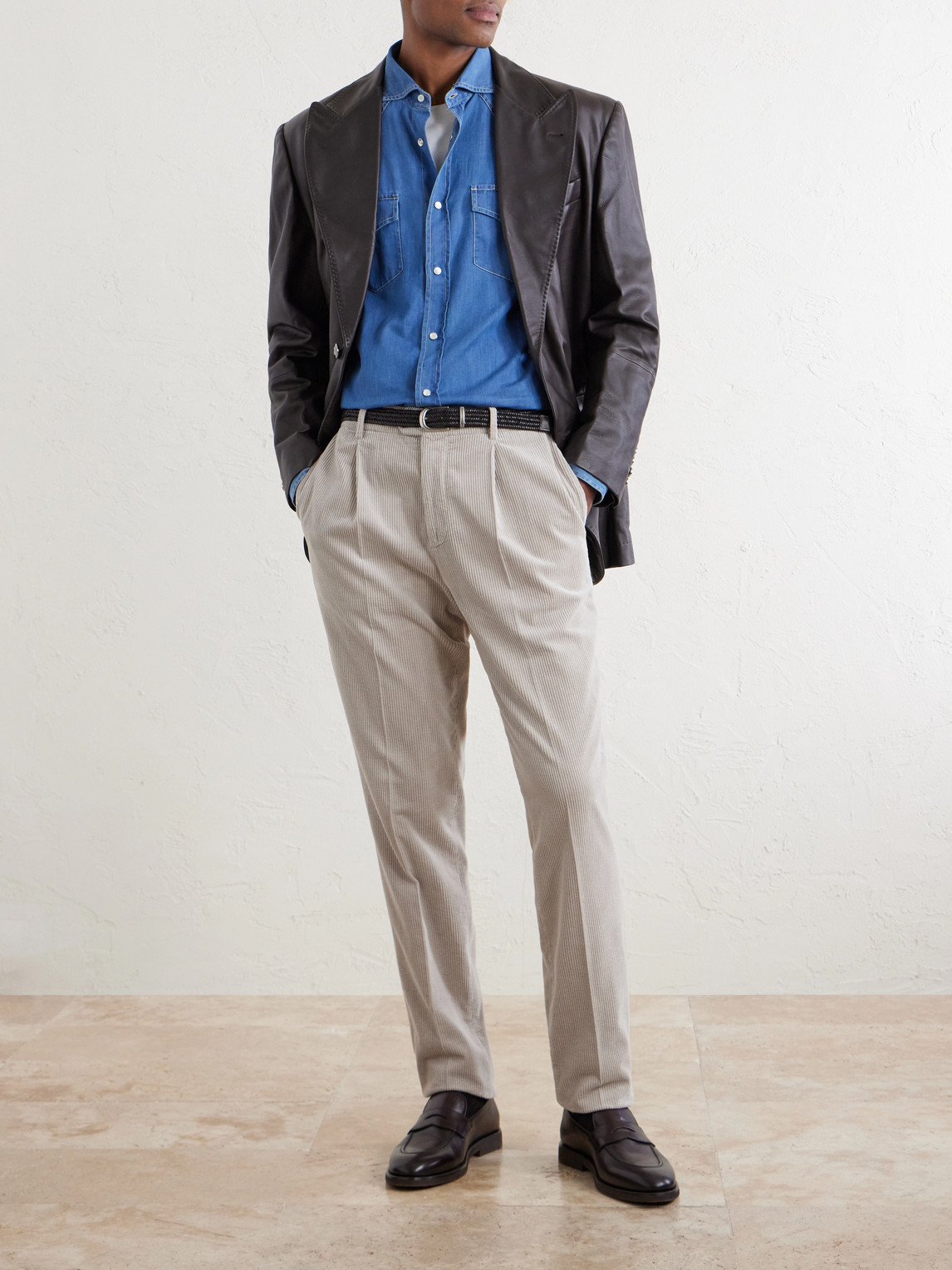 Tapered Pleated Cotton- Corduroy