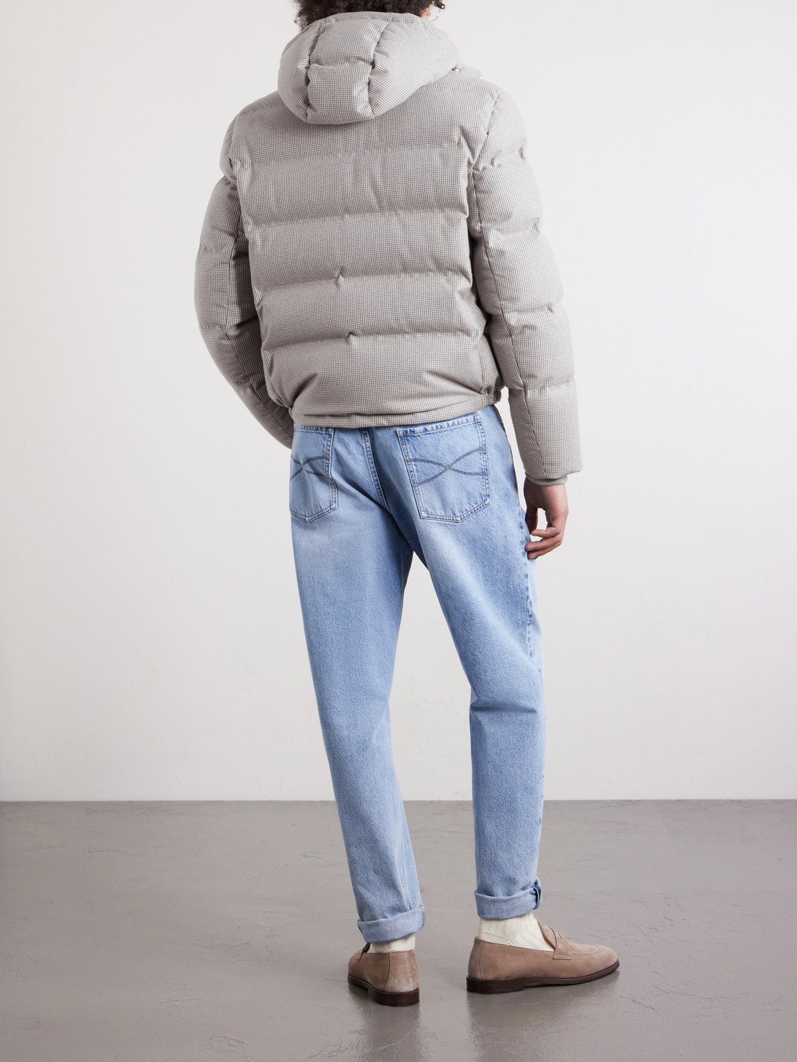 Quilted Herringbone Cashmere And Silk-Blend Hooded Down Jacket