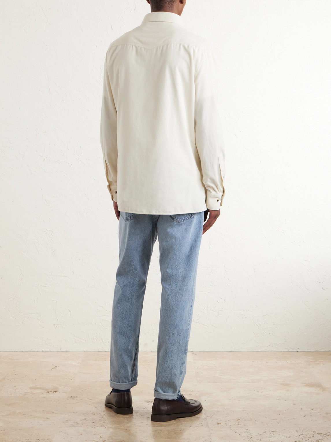 Cutaway-Collar Cotton-Corduroy Western Shirt