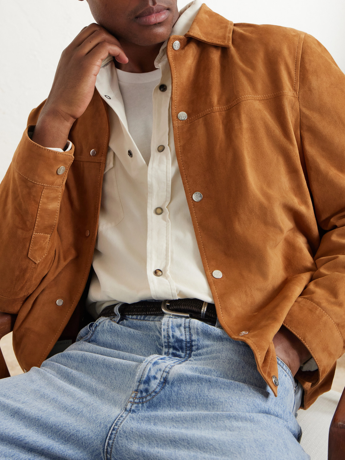 Cutaway-Collar Cotton-Corduroy Western Shirt