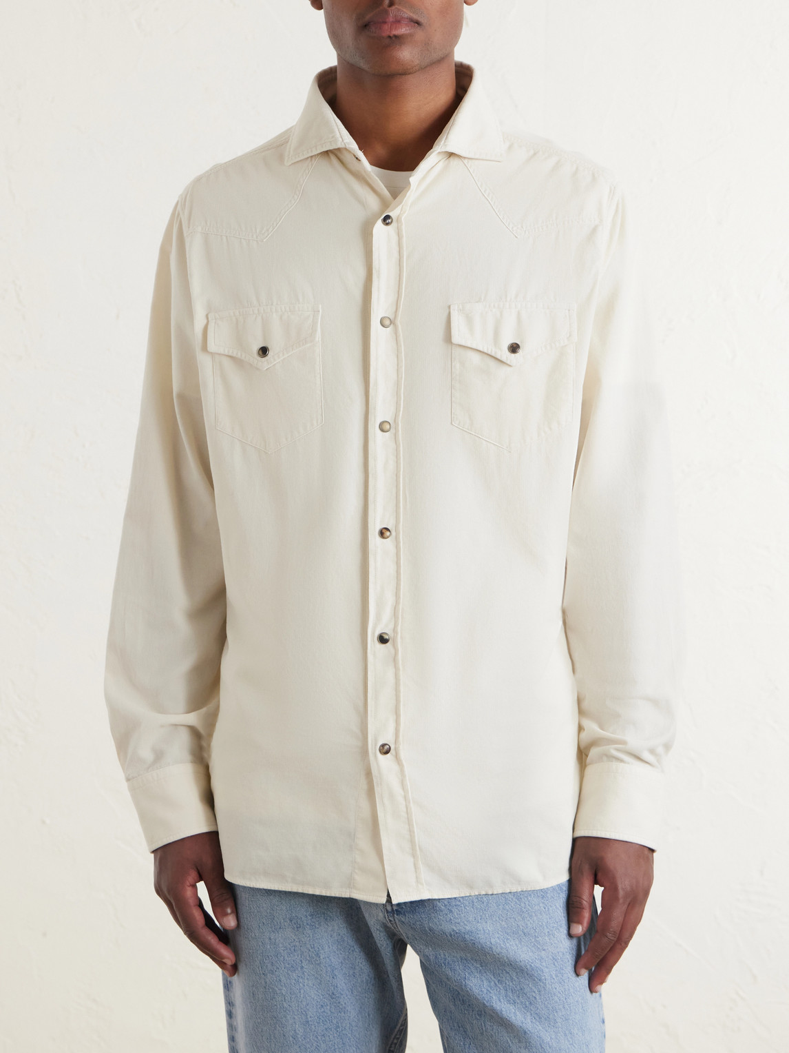 Cutaway-Collar Cotton-Corduroy Western Shirt