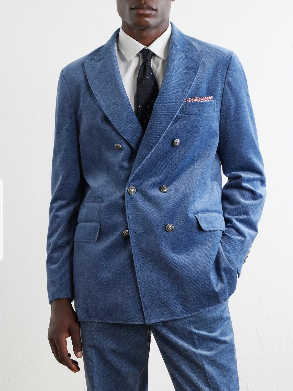 Brunello Cucinelli Double-Breasted Cotton-Velvet Suit Jacket - Men | Thumbnail 3