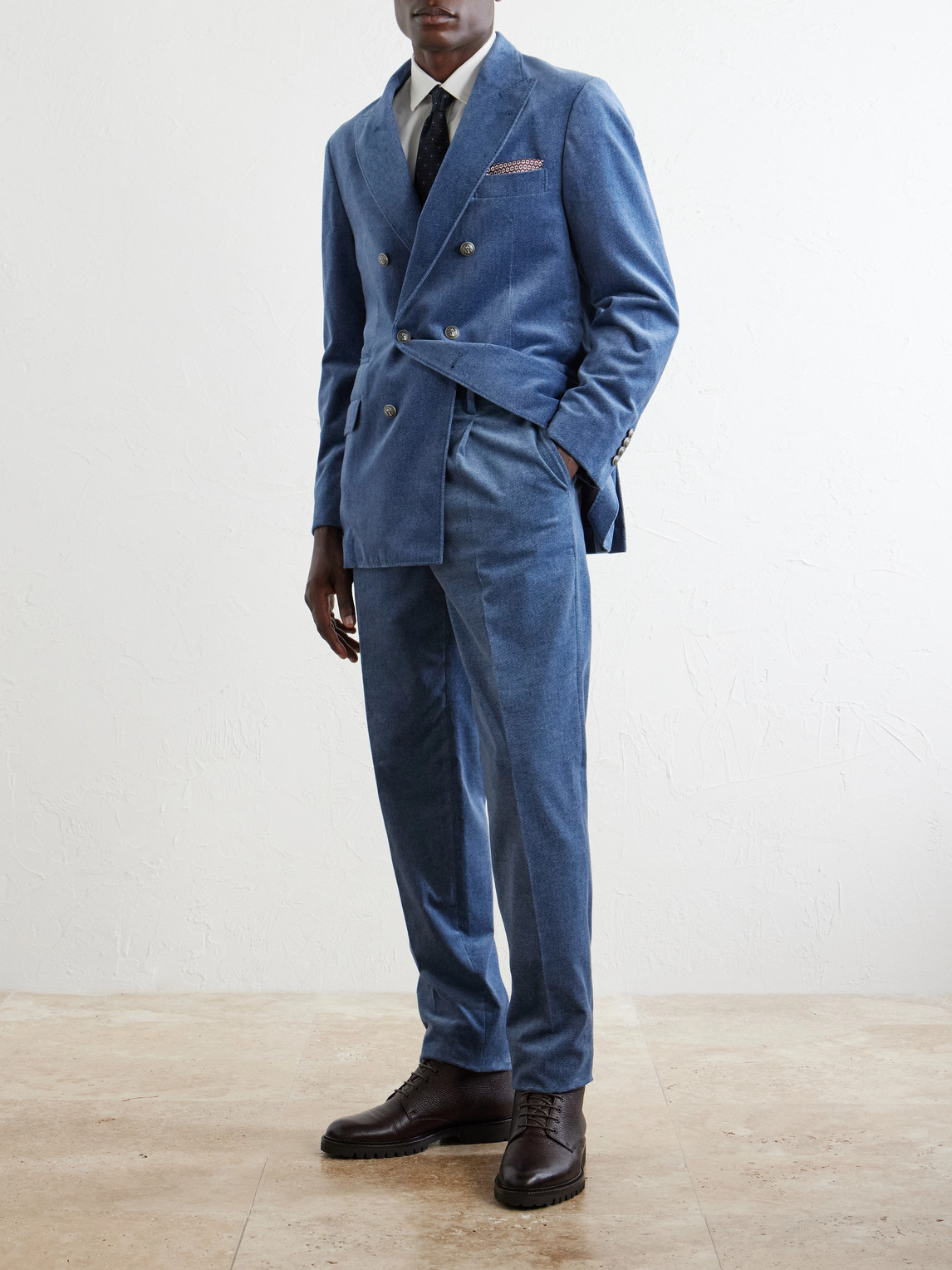 Brunello Cucinelli Double-Breasted Cotton-Velvet Suit Jacket - Men | Thumbnail 2