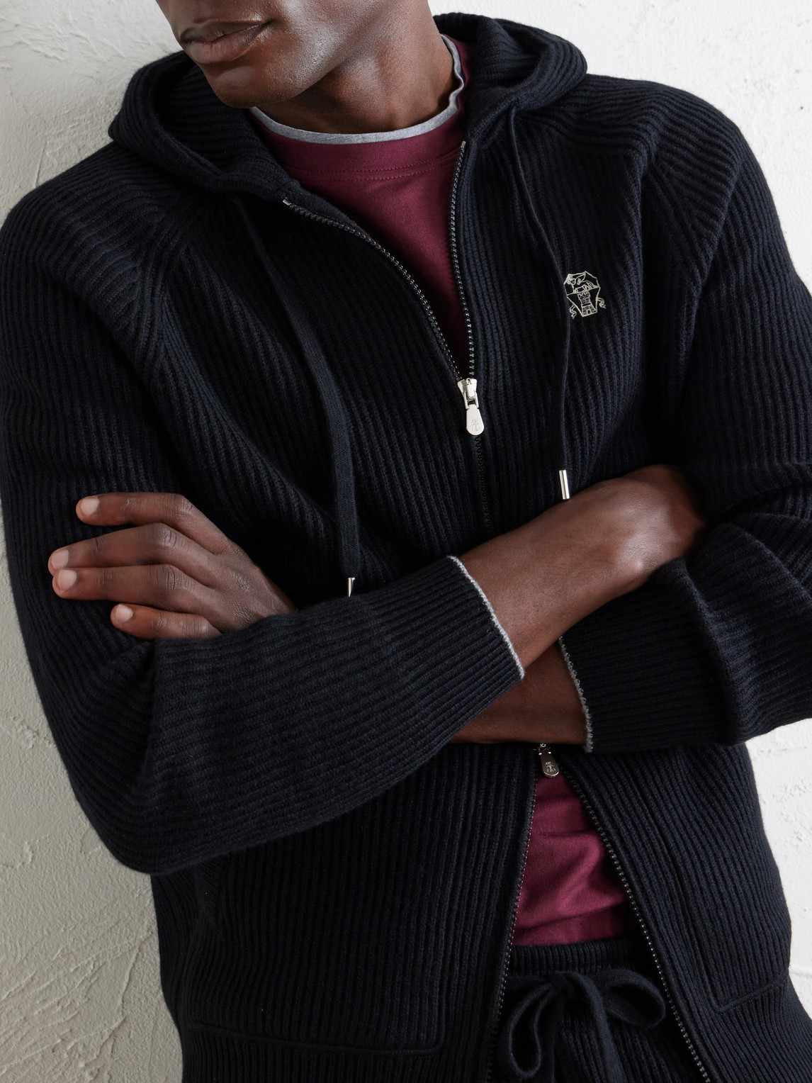 Brunello Cucinelli Logo-Embroidered Ribbed Cashmere Zip-Up Hoodie - Men | Thumbnail 5 Brunello Cucinelli Logo-Embroidered Ribbed Cashmere Zip-Up Hoodie - Men | Thumbnail 5