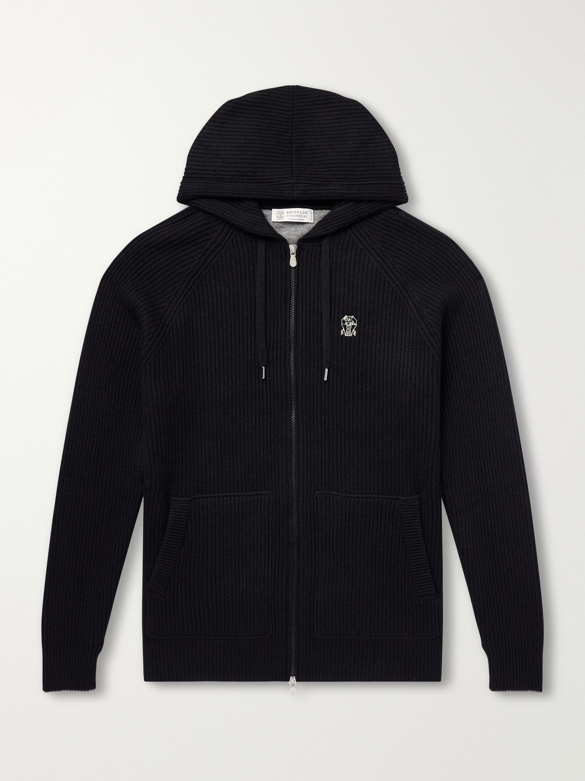 Brunello Cucinelli Logo-Embroidered Ribbed Cashmere Zip-Up Hoodie - Men