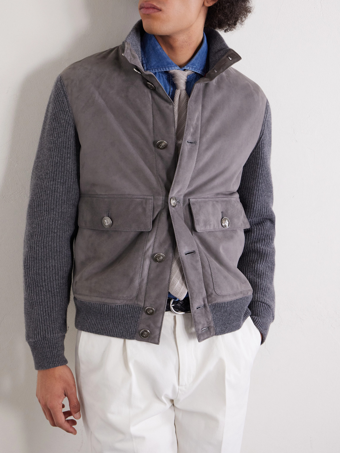 Ribbed-Cashmere And Suede Jacket