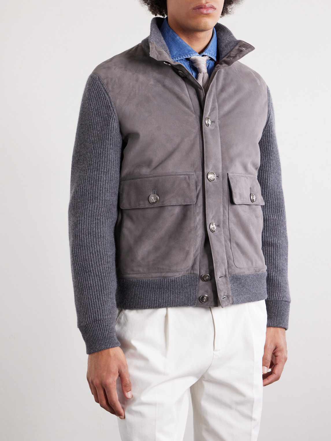 Ribbed-Cashmere And Suede Jacket