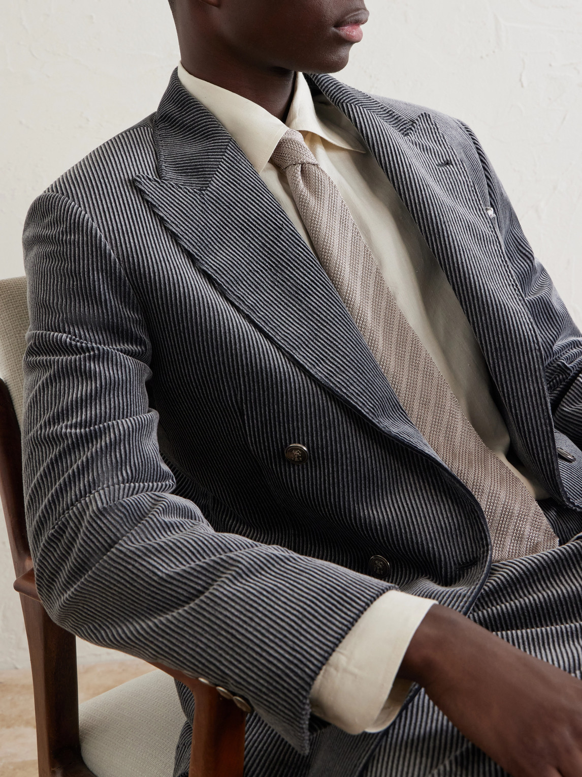 Slim-Fit Double-Breasted Cotton-Corduroy Suit Jacket