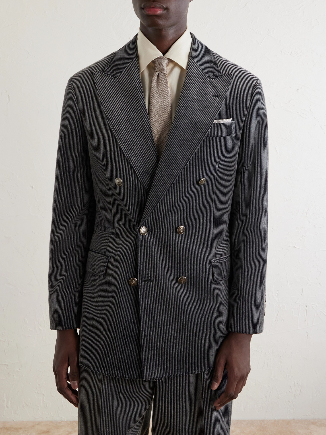 Slim-Fit Double-Breasted Cotton-Corduroy Suit Jacket