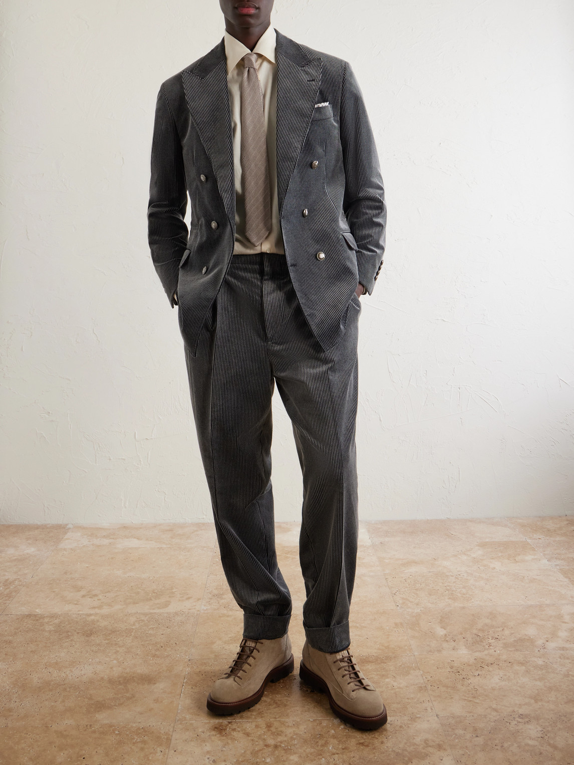 Slim-Fit Double-Breasted Cotton-Corduroy Suit Jacket