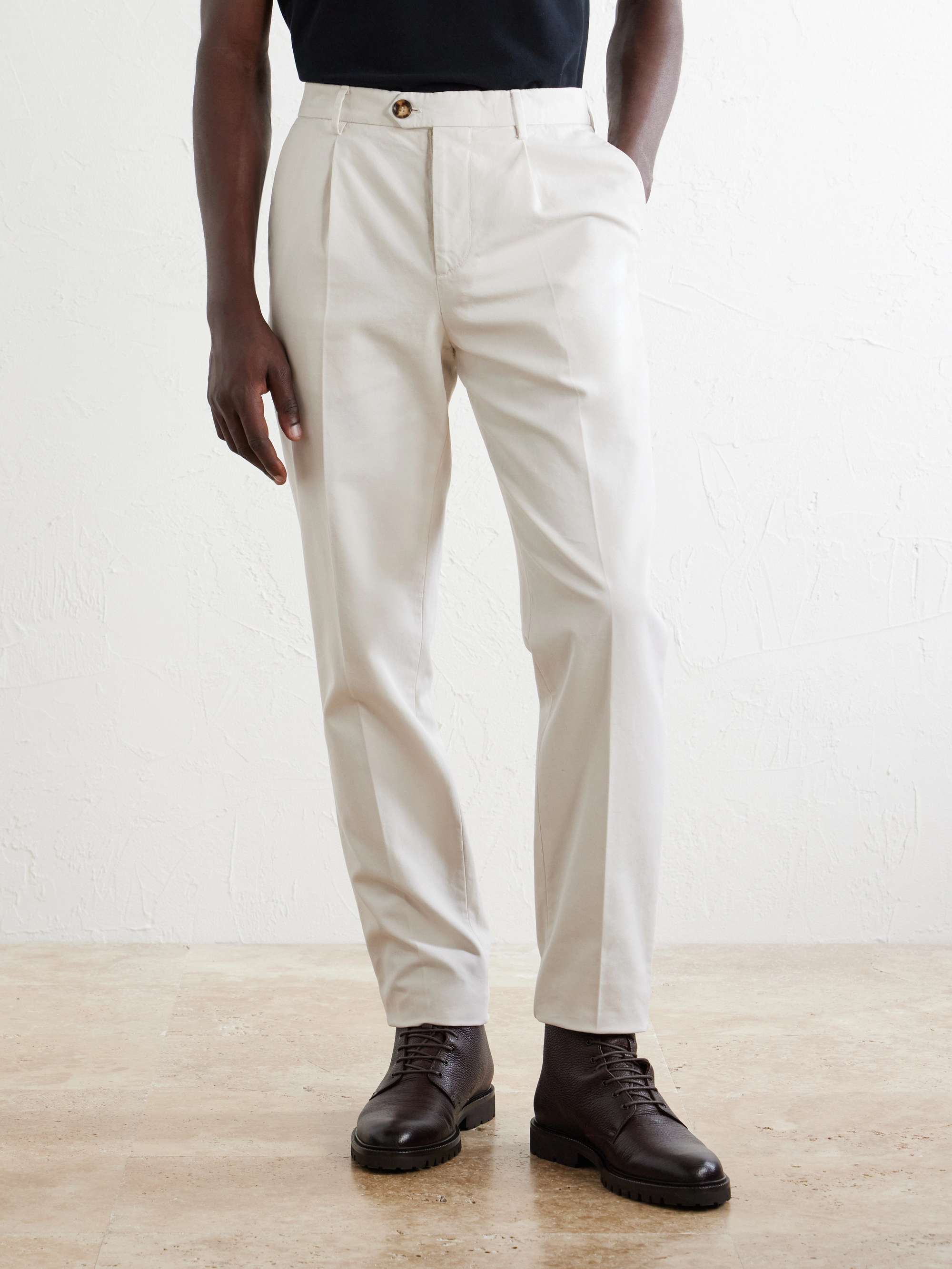 BRUNELLO CUCINELLI Straight-Leg Pleated Cotton-Twill Trousers