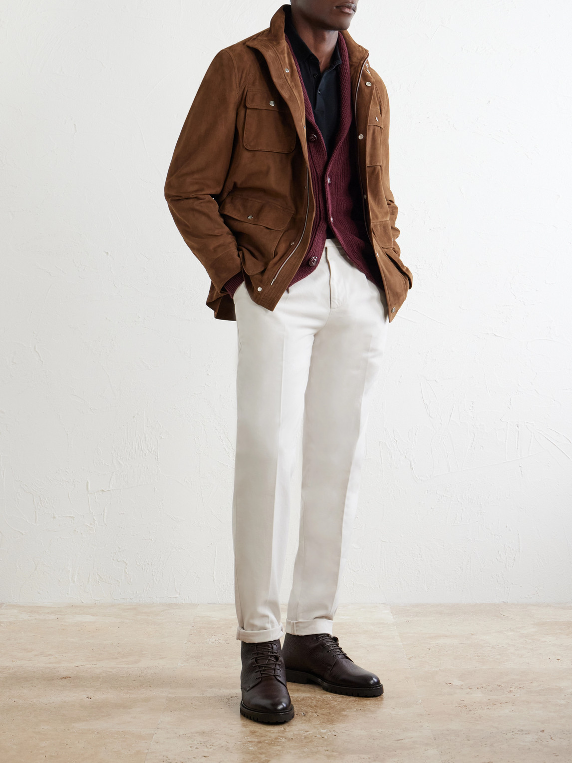 Straight-Leg Pleated Cotton-Twill Trousers