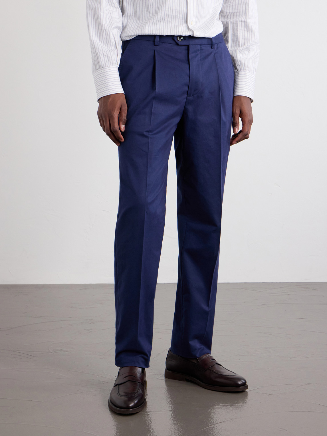 Straight-Leg Pleated Cotton-Blend Twill Suit Trousers