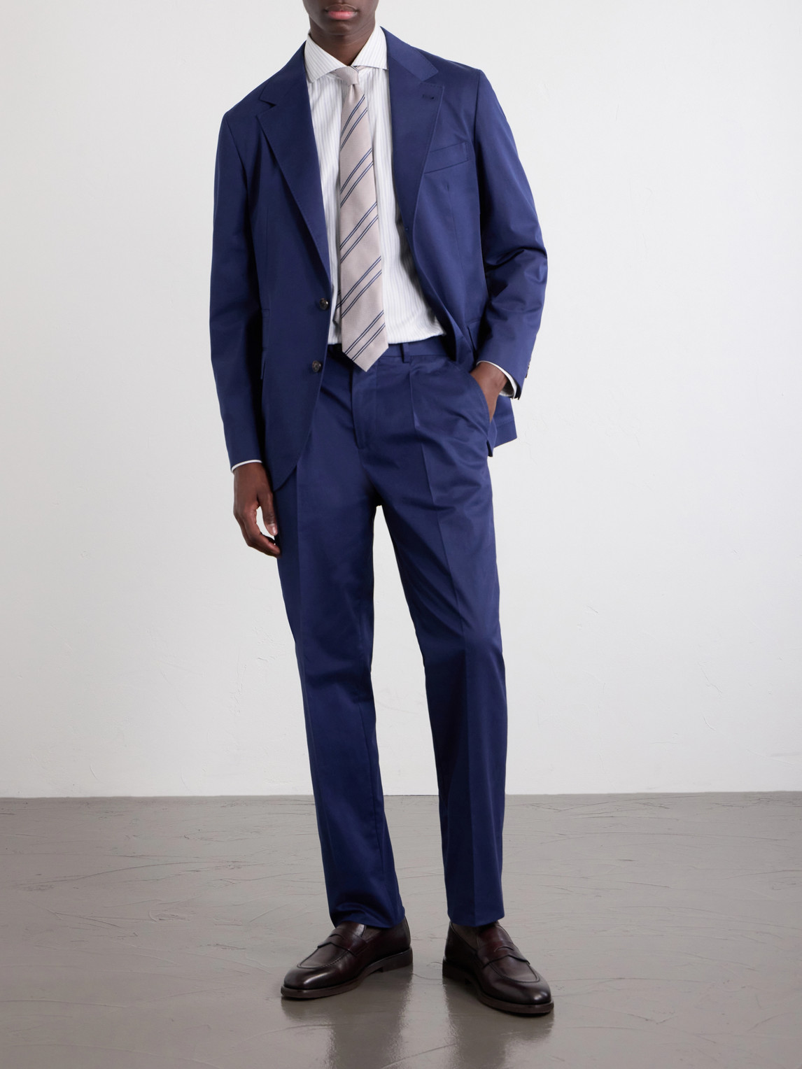 Straight-Leg Pleated Cotton-Blend Twill Suit Trousers