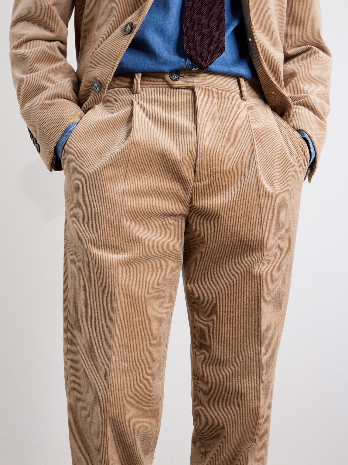 Straight-Leg Pleated Cotton-Blend Corduroy