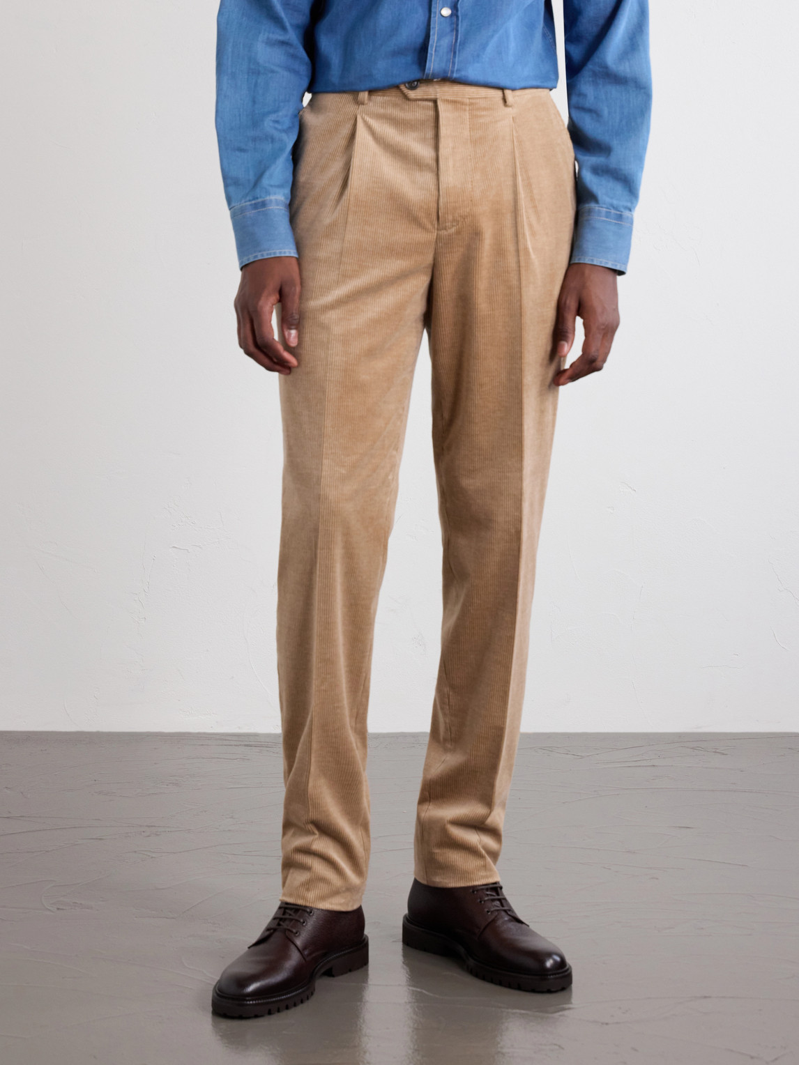 Straight-Leg Pleated Cotton-Blend Corduroy