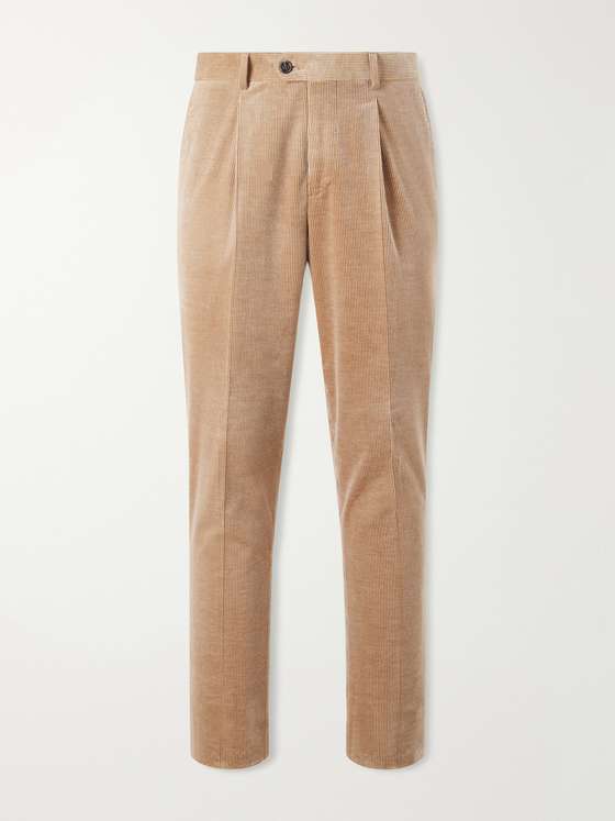Brunellocucinelli Straight-Leg Pleated Cotton-Blend Corduroy Trousers