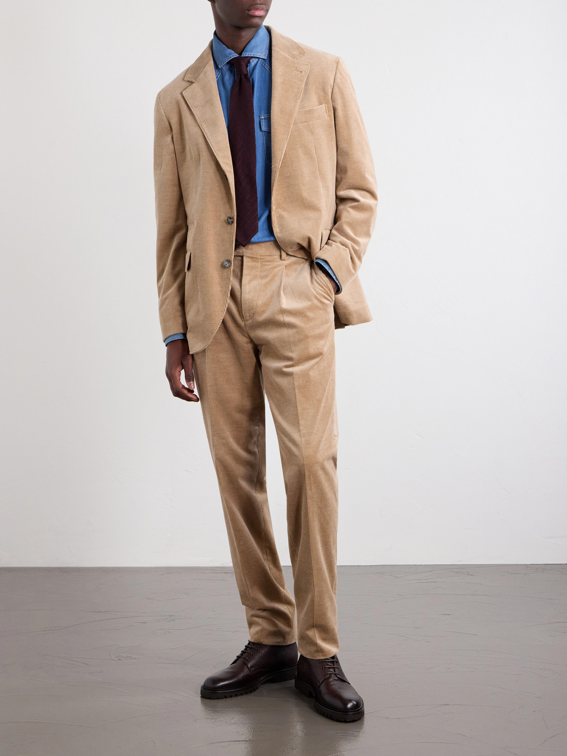 Straight-Leg Pleated Cotton-Blend Corduroy