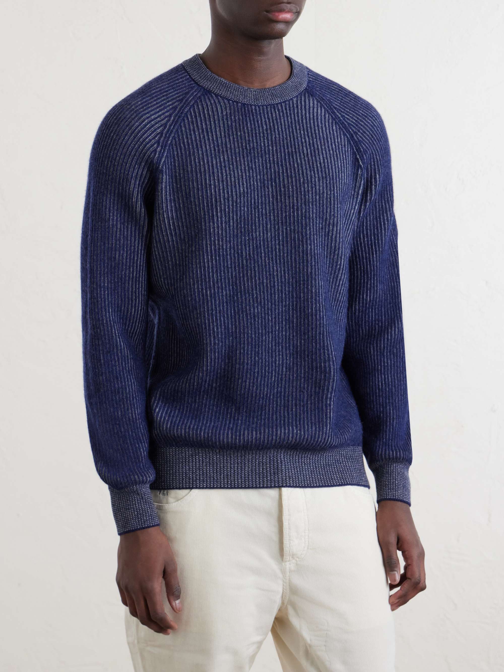BRUNELLO CUCINELLI Striped Ribbed Cashmere Sweater