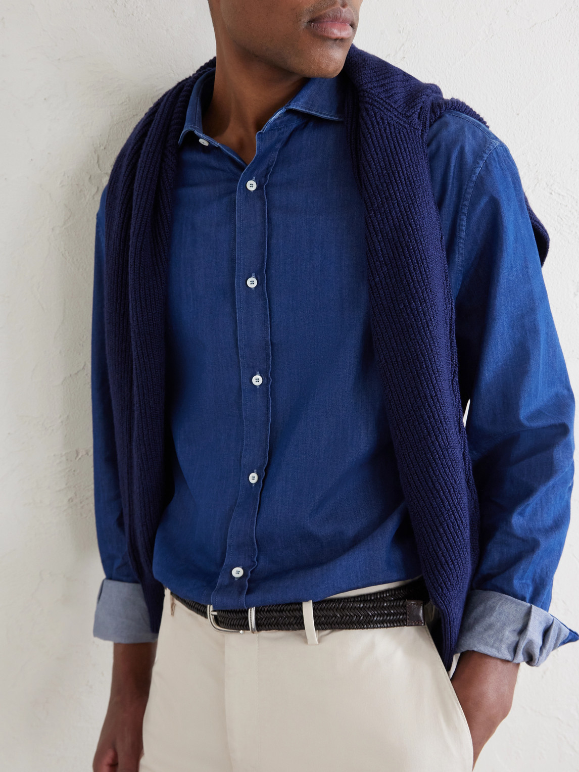 Cutaway-Collar Cotton-Chambray Shirt