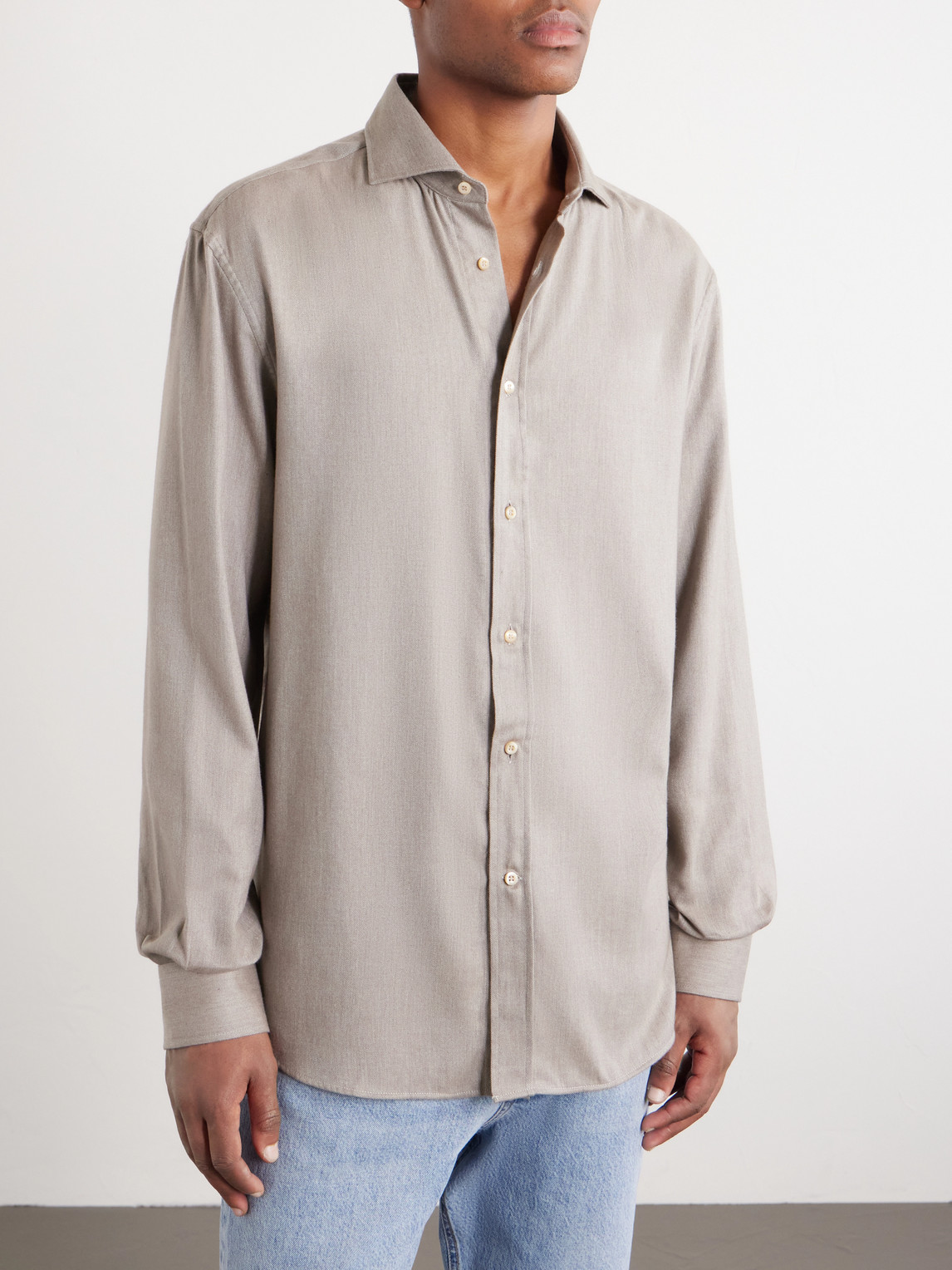 Brunello Cucinelli Herringbone Cotton and Lyocell-Blend Shirt - Men | Thumbnail 3 Brunello Cucinelli Herringbone Cotton and Lyocell-Blend Shirt - Men | Thumbnail 3