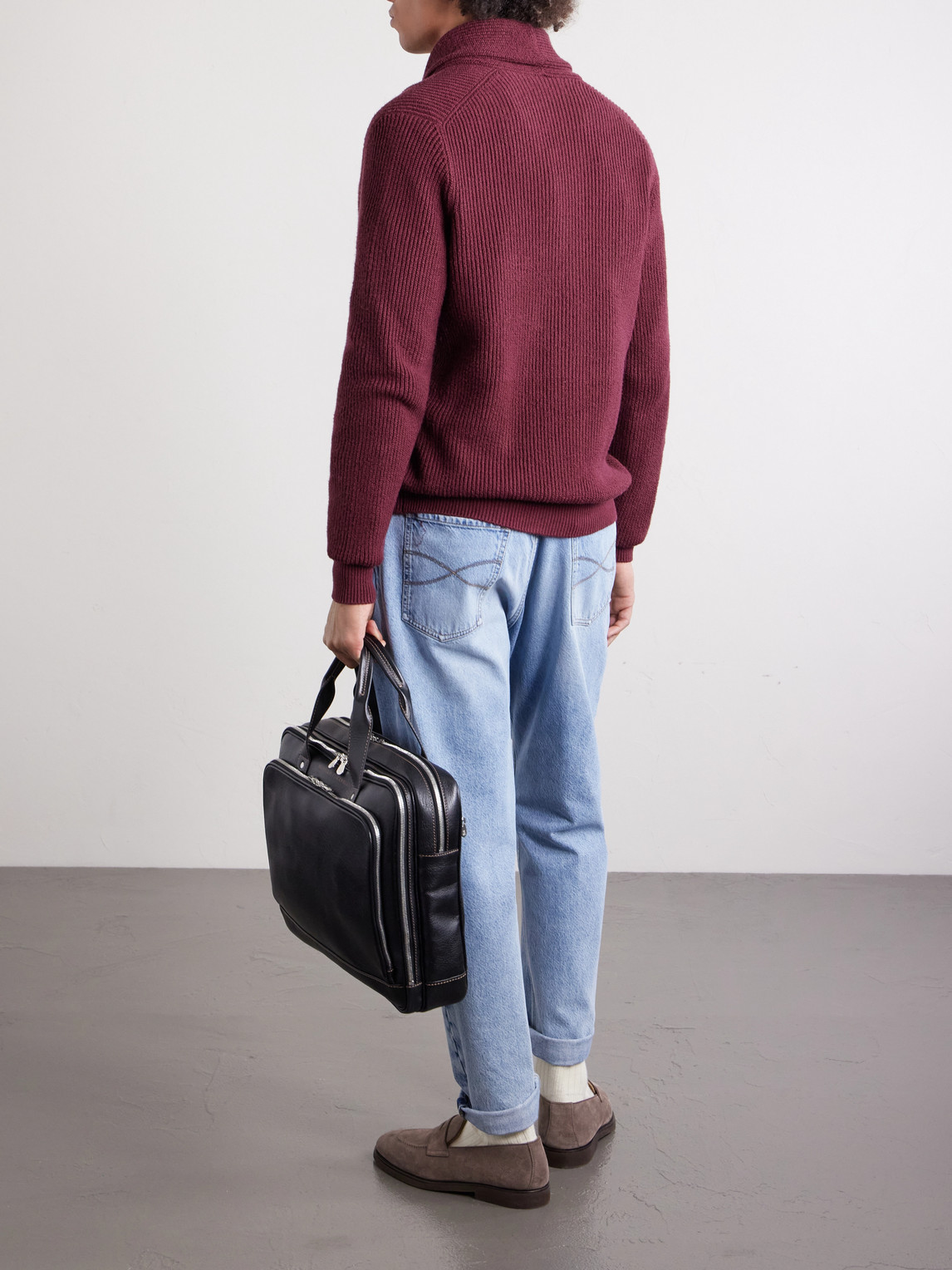 Shawl-Collar Ribbed Cotton Cardigan