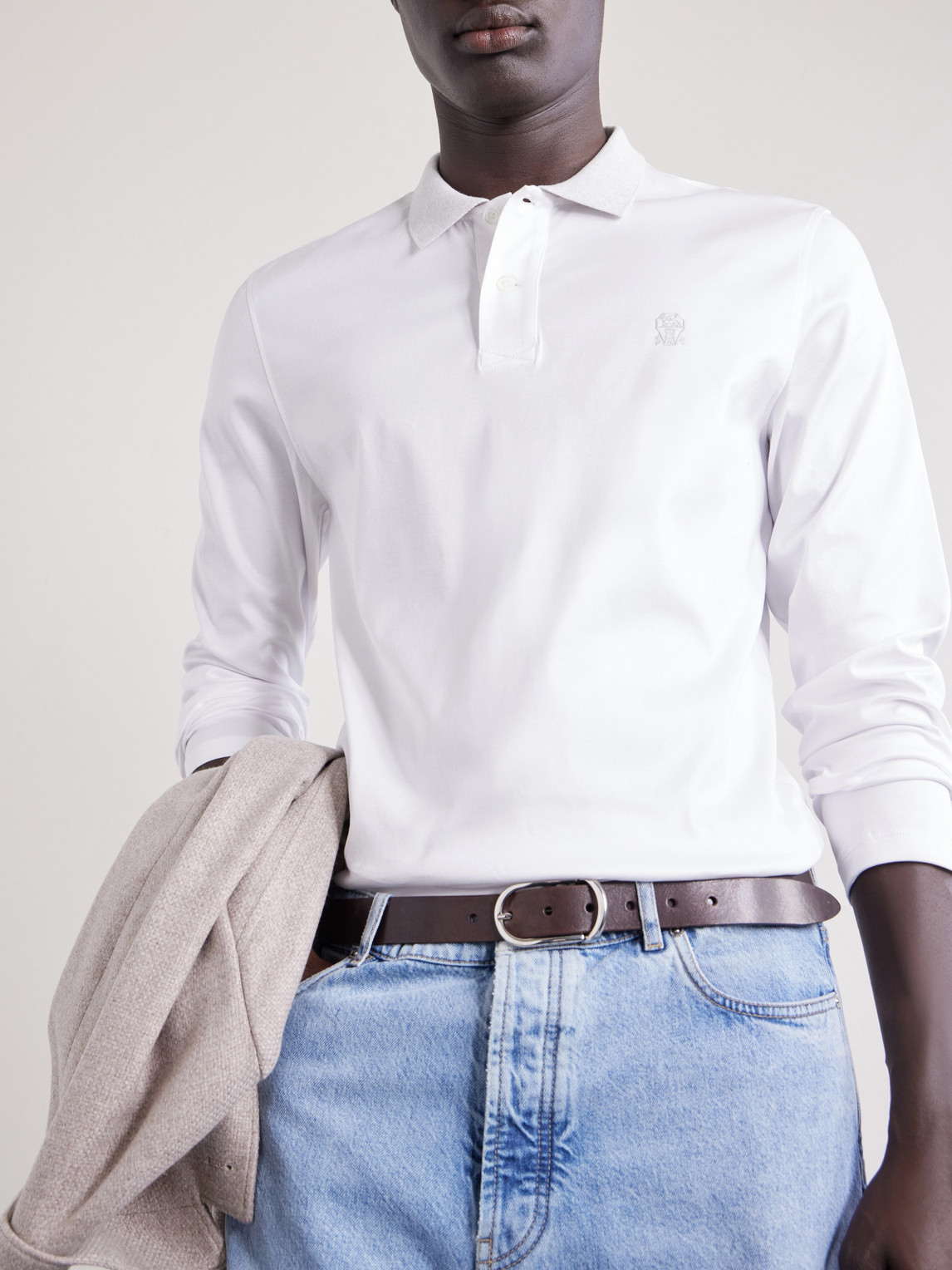 Brunello Cucinelli Logo-Appliquéd Cotton-Piqué Polo Shirt - Men | Thumbnail 5