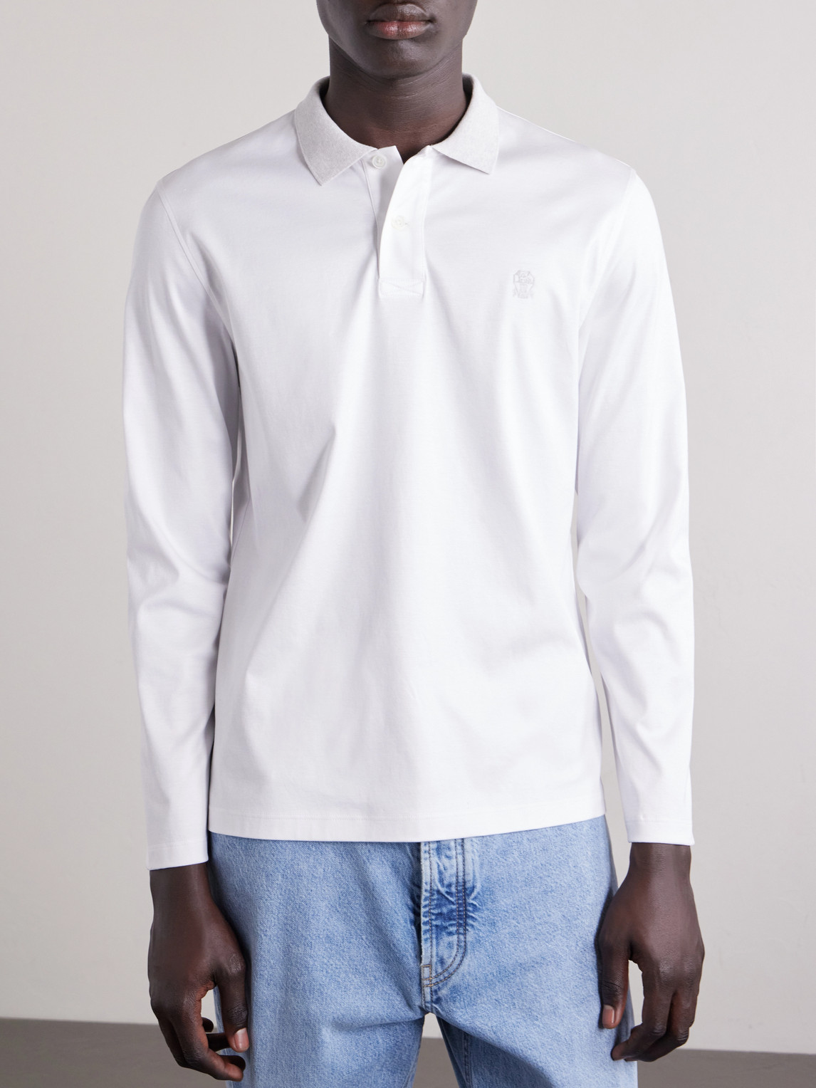Brunello Cucinelli Logo-Appliquéd Cotton-Piqué Polo Shirt - Men | Thumbnail 3