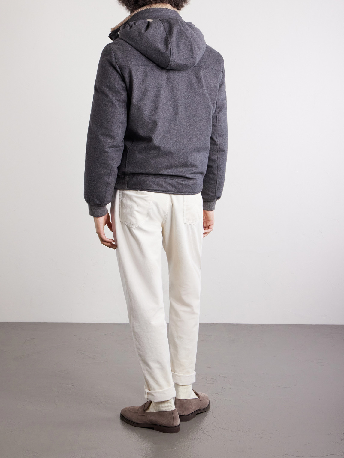 Shearling-Trimmed Wool Hooded Down Jacket