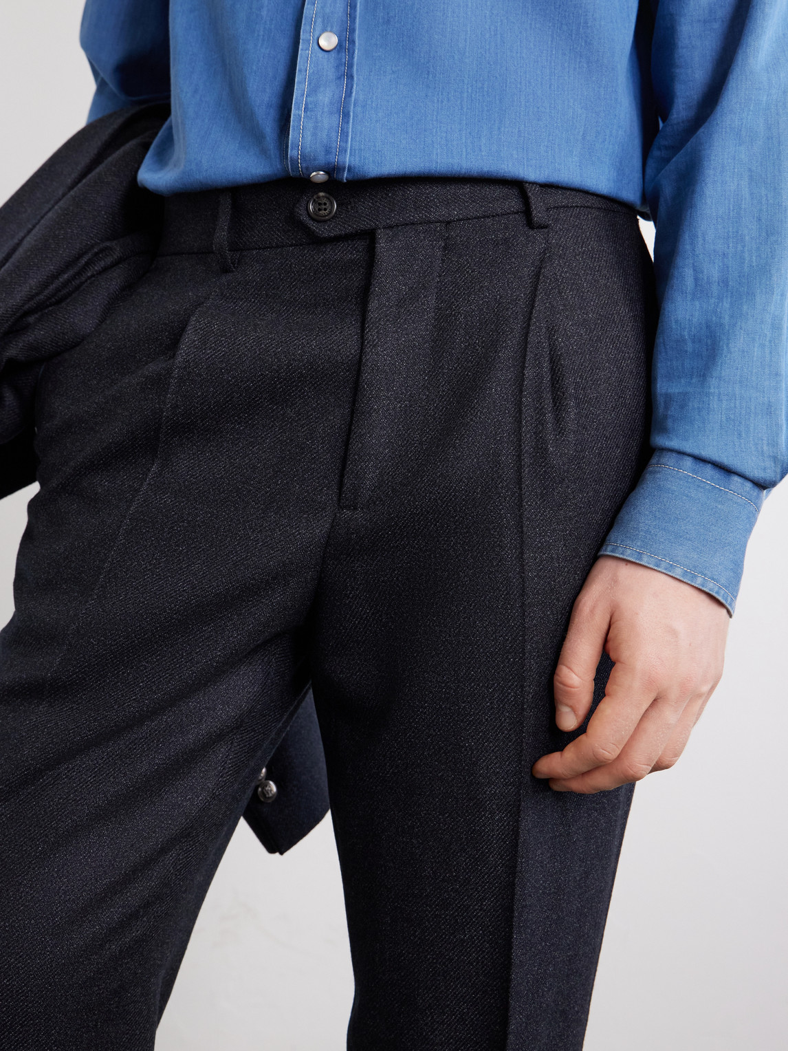 Straight-Leg Pleated Virgin Wool Suit Trousers