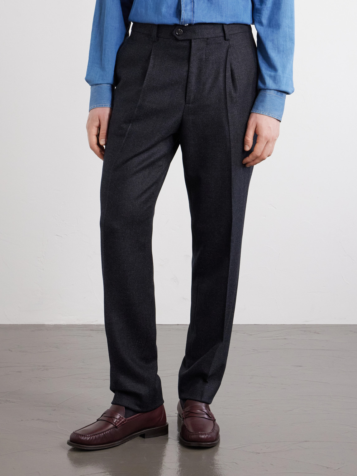 Straight-Leg Pleated Virgin Wool Suit Trousers