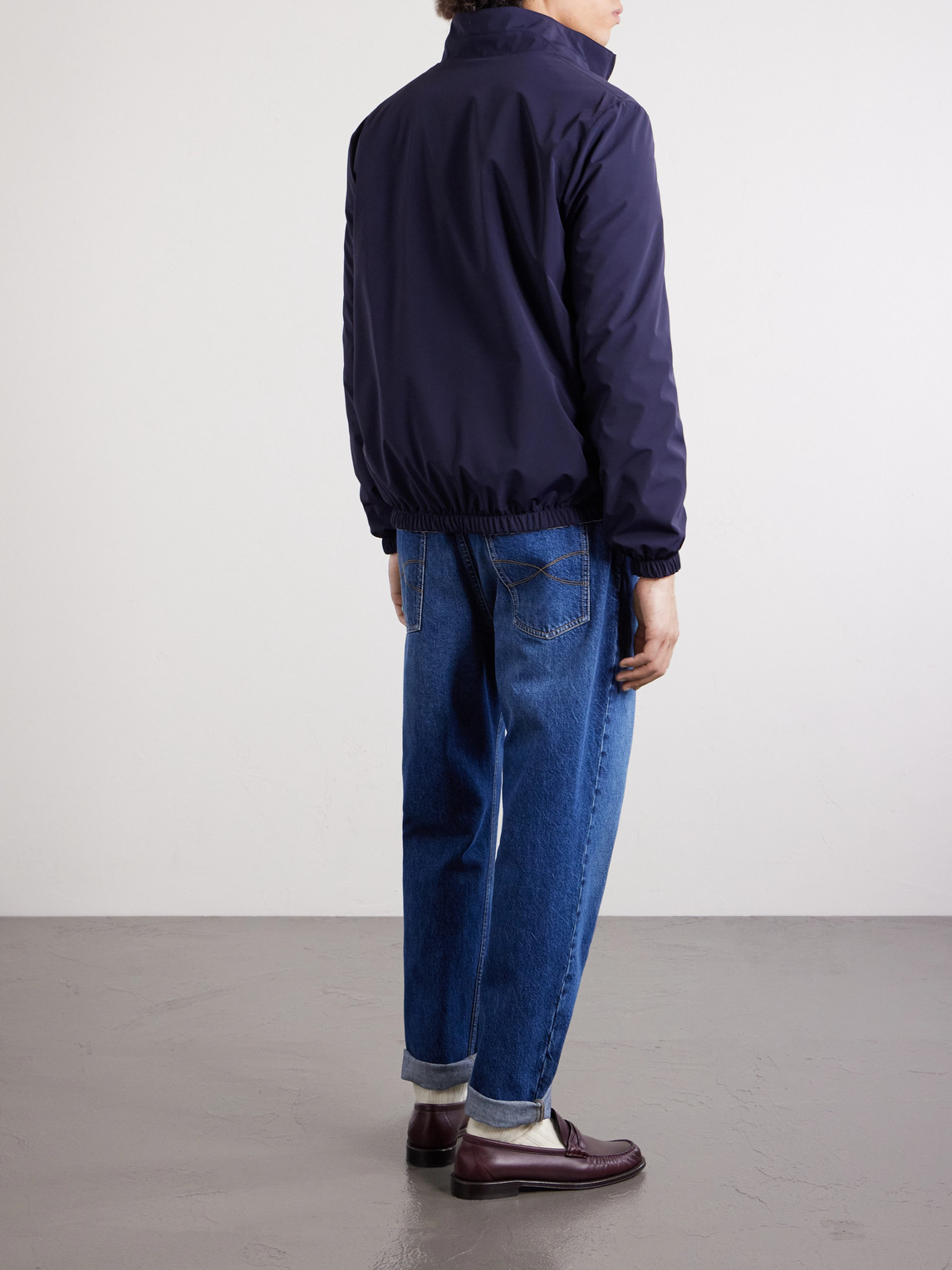  Brunello Cucinelli - Logo-embroidered Shell Blouson Jacket - Men - Blue - S 