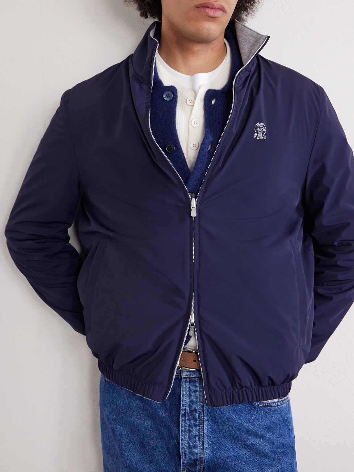 Logo-Embroidered Shell Blouson Jacket