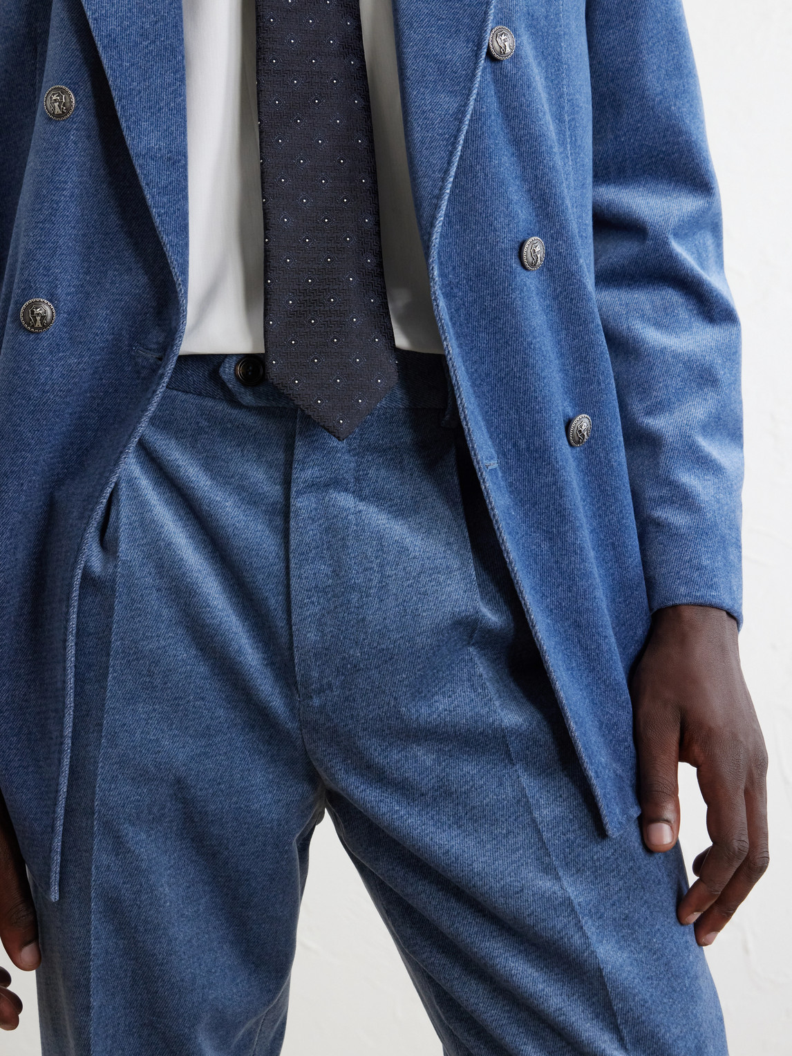 Straight-Leg Pleated Cotton-Velvet Suit Trousers