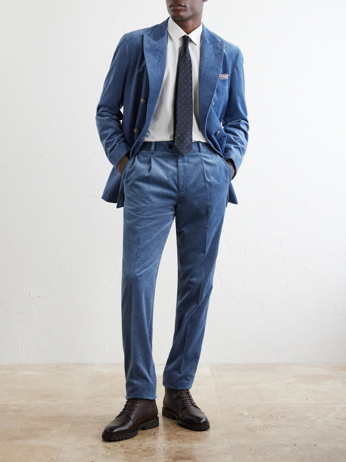 Straight-Leg Pleated Cotton-Velvet Suit Trousers